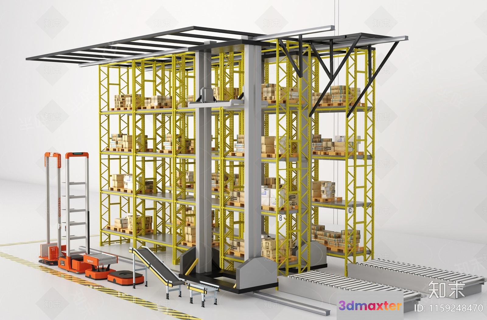 A Warehouse With Shelving And Conveyor Belts 3D Model - 11200 - VRAY Render