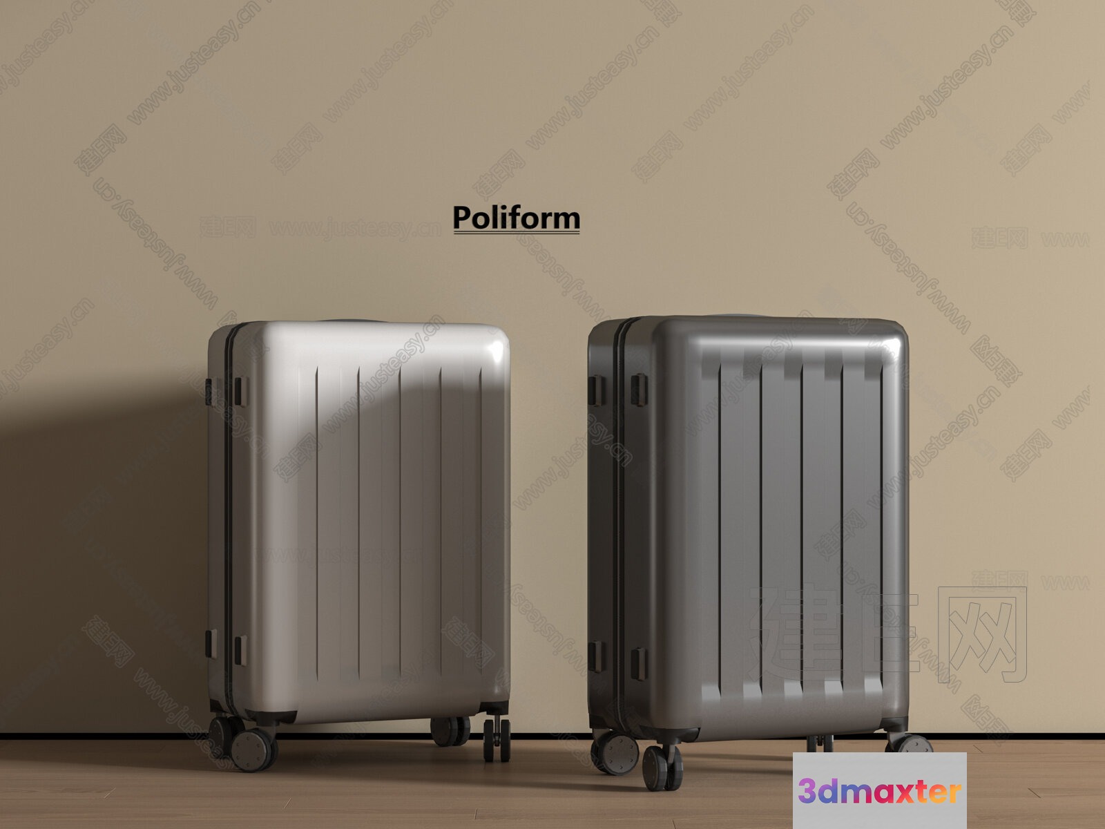 Two Silver Suitcases 3D Model - 563 - VRAY Render