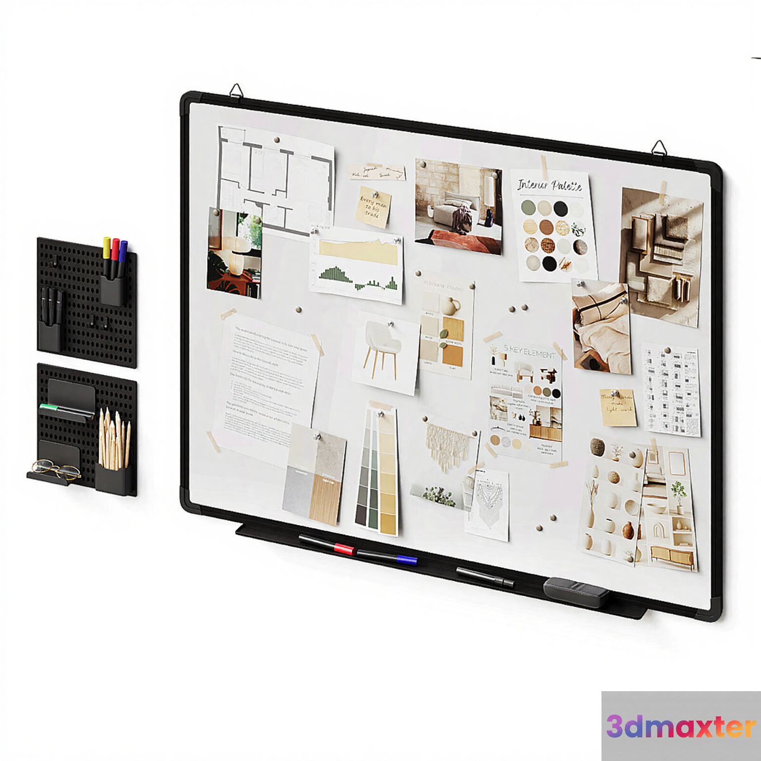 A Whiteboard With A Black Frame 3D Model - 18085 - CORONA Render