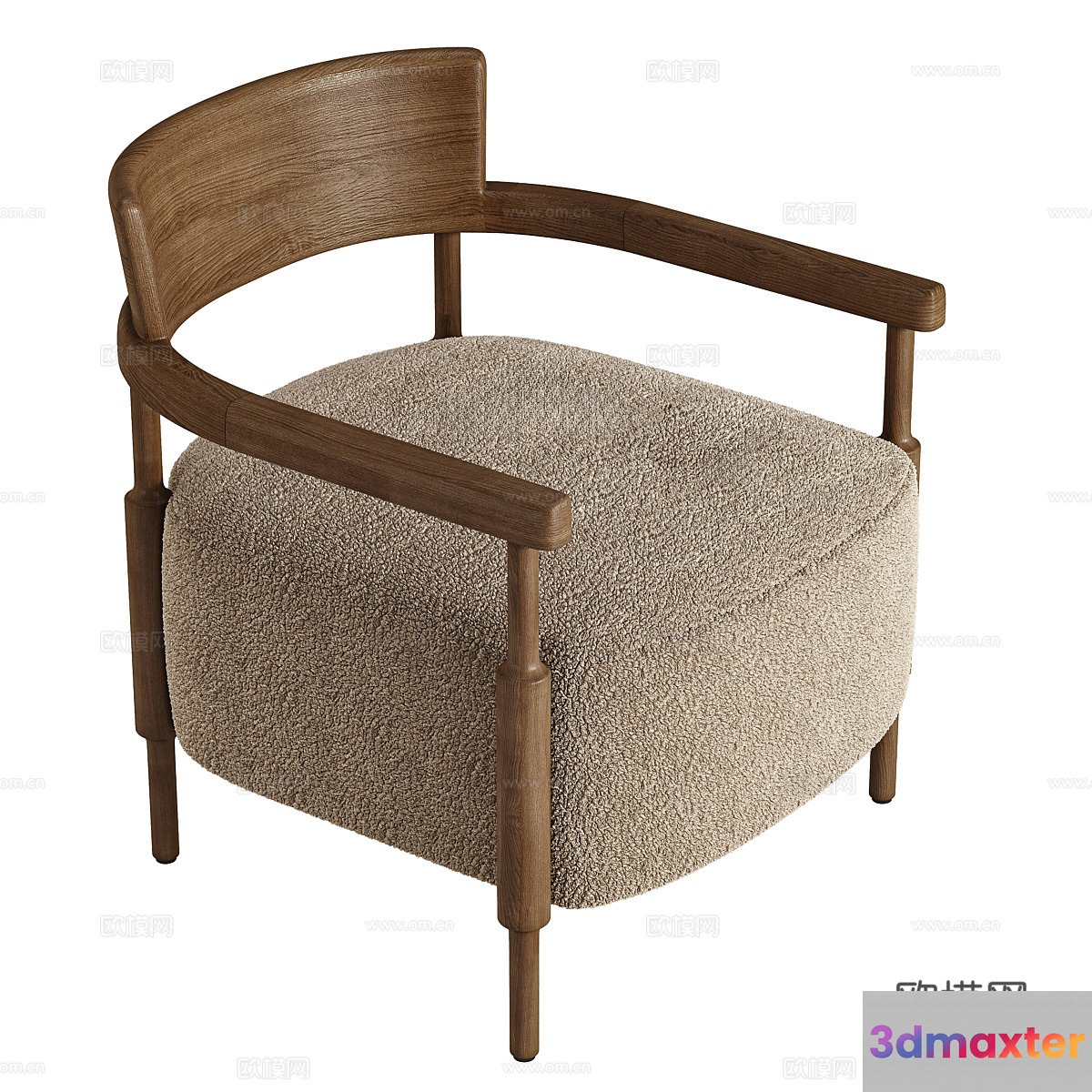 Wooden Chair With A Beige Cushion 3D Model - 18597 - VRAY Render