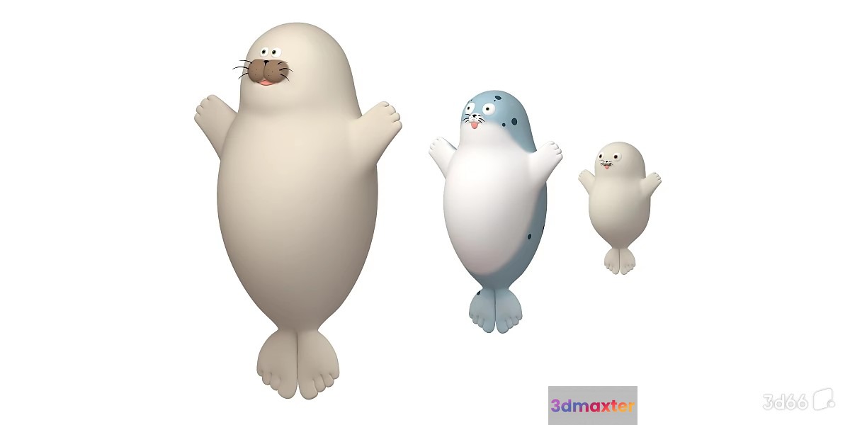 Three Cartoon Seals 3D Model - 19740 - VRAY Render