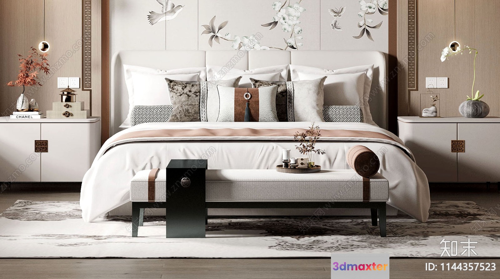 A Modern White Bed 3D Model - 23097 - VRAY Render