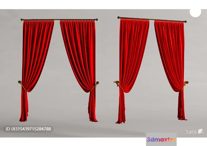 Red Velvet Curtains 3D Model - 3380 - VRAY Render