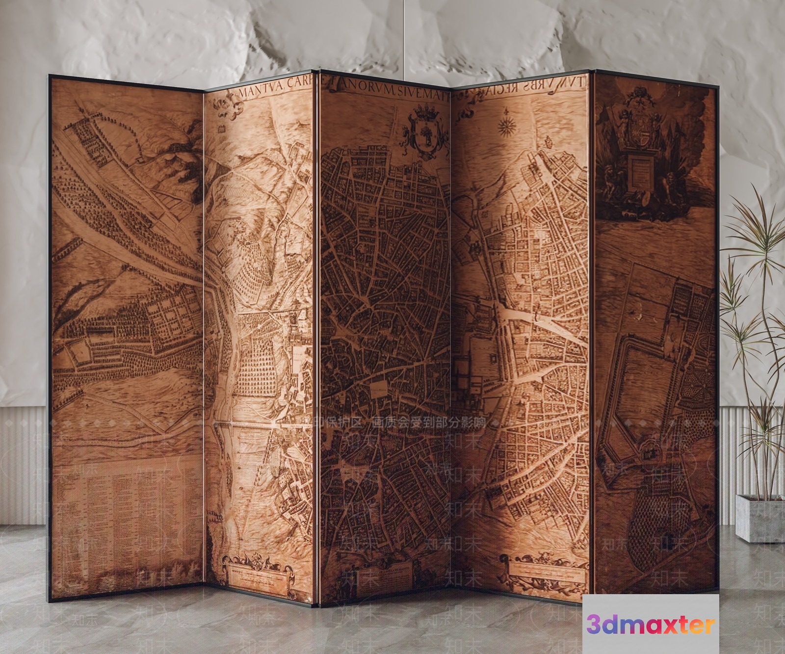 A Wooden Screen With A Map Design 3D Model - 3219 - VRAY Render
