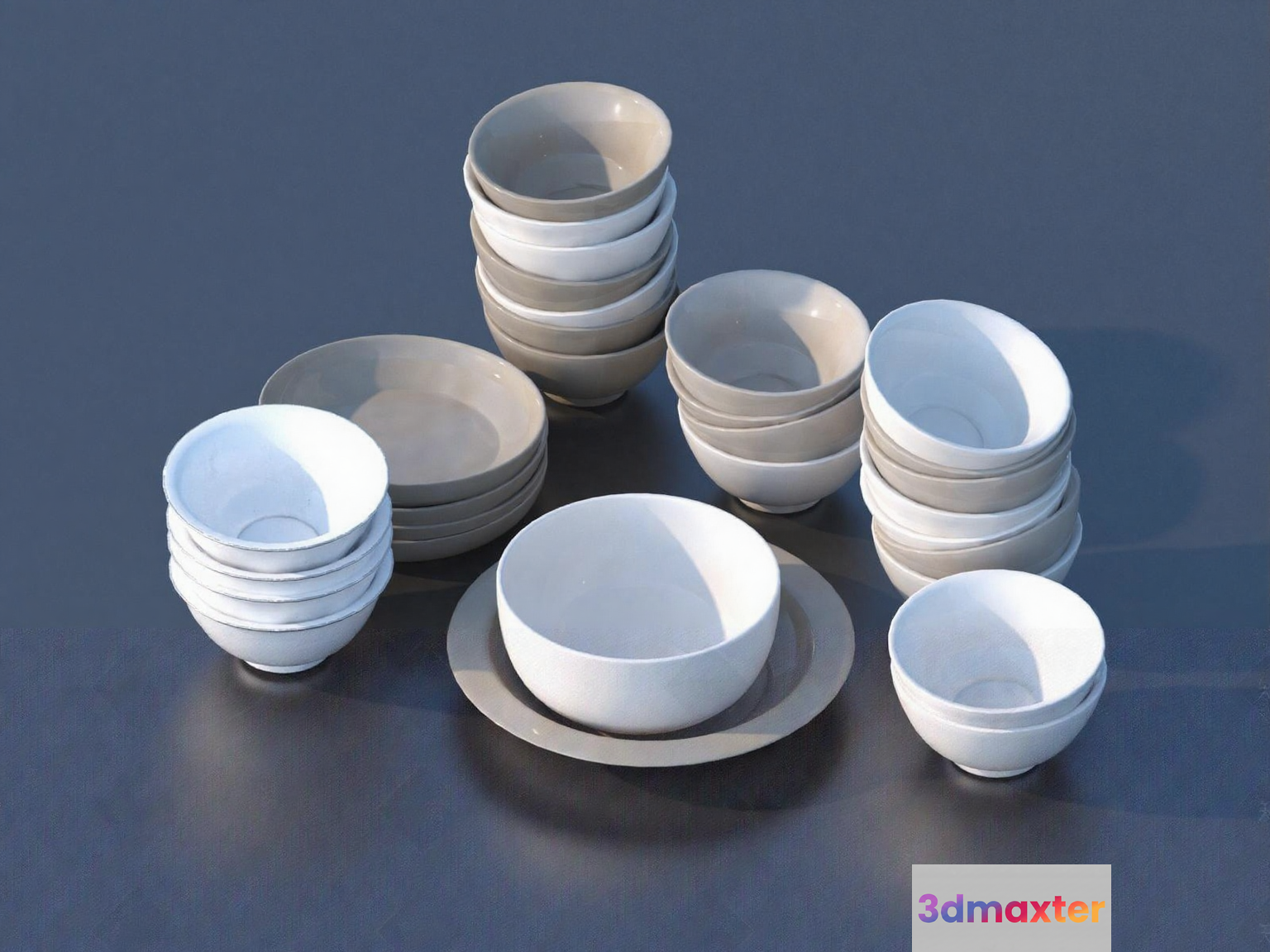 White Ceramic Bowls 3D Model - 17894 - VRAY Render