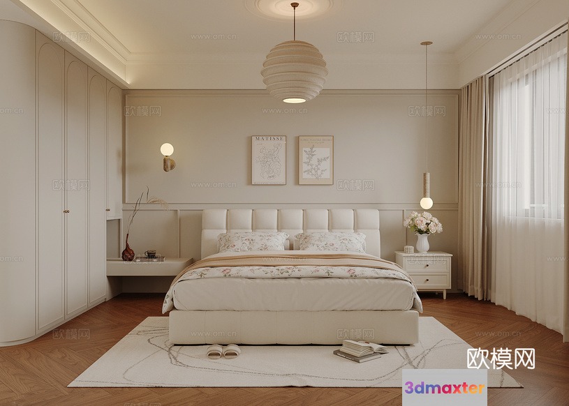 Modern White Bedroom 3D Model - 4044 - VRAY Render