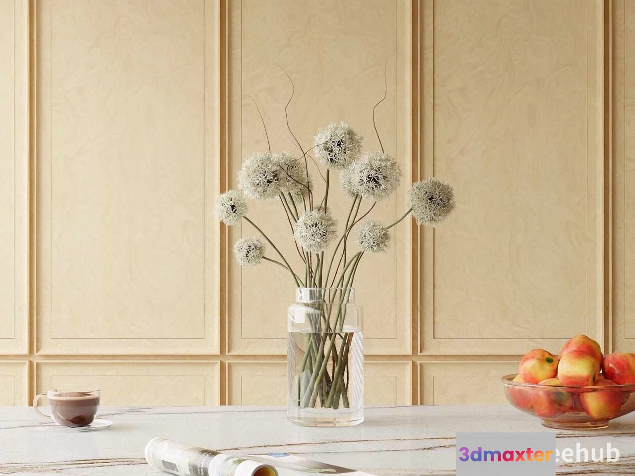 A Vase With White Flowers 3D Model - 20167 - VRAY Render
