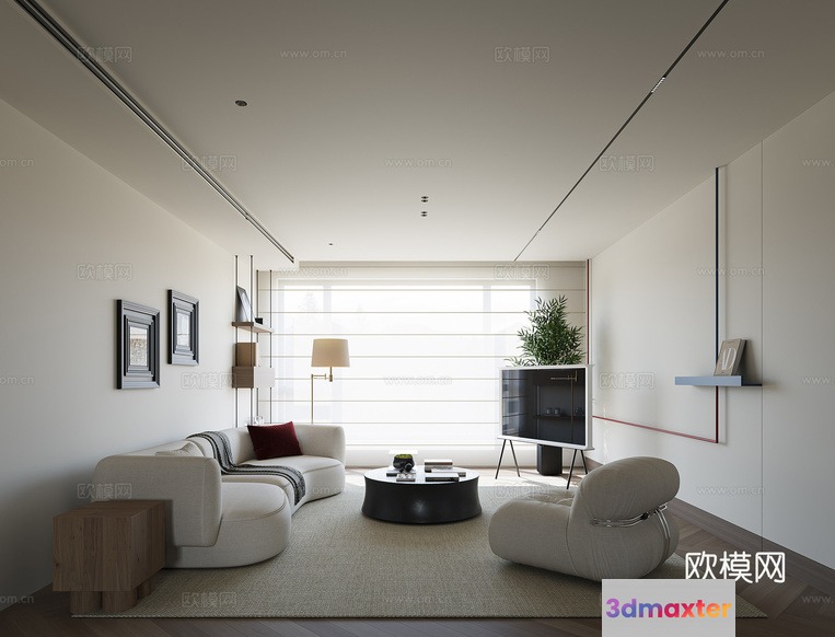 Modern Minimalist Living Room 3D Model - 6269 - CORONA Render