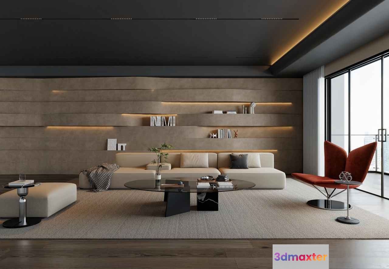 Modern Living Room 3D Model - 155 - VRAY Render