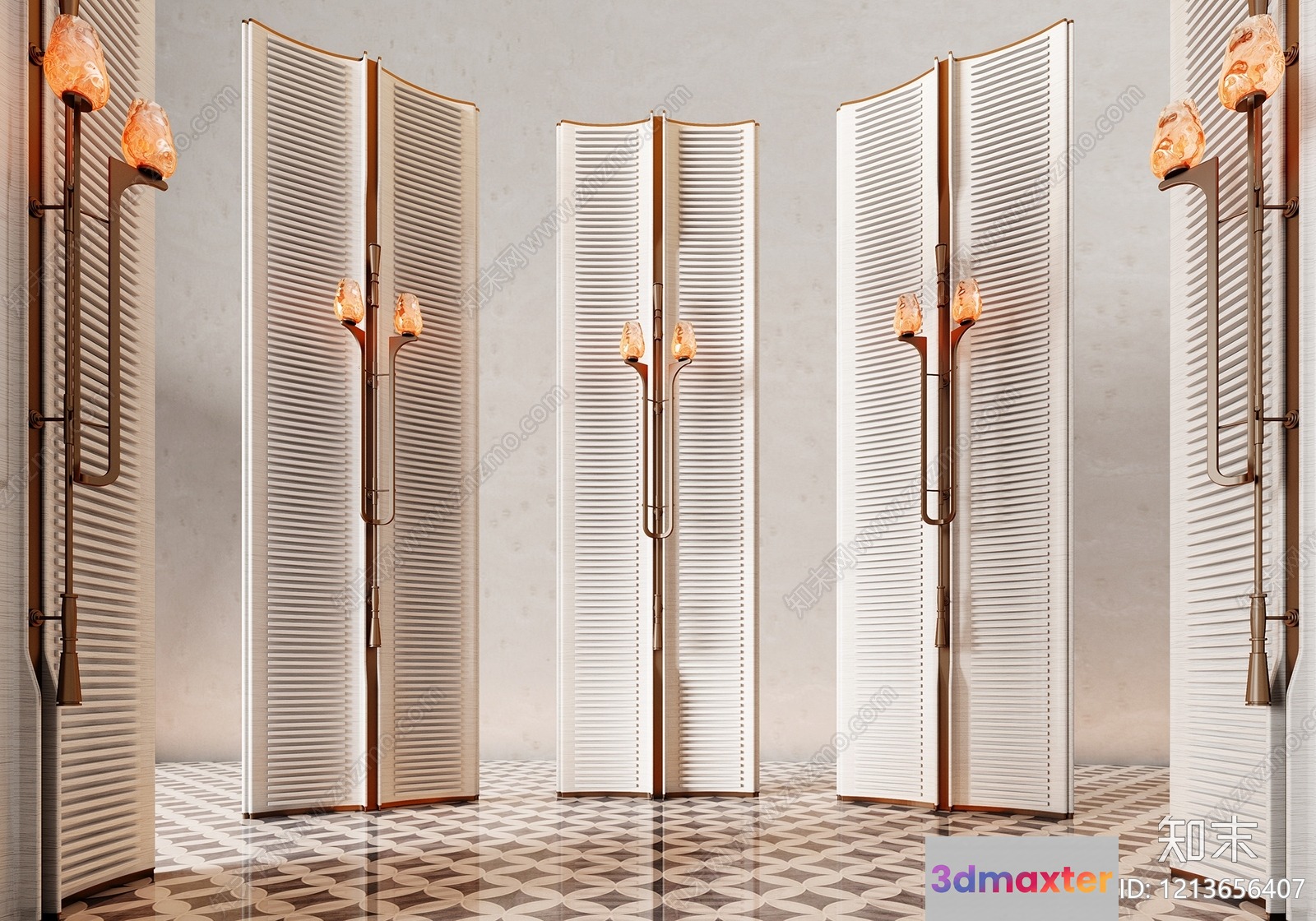 The Image Features A Room With Four Tall White Louvered Screens 3D Model - 5531 - VRAY Render