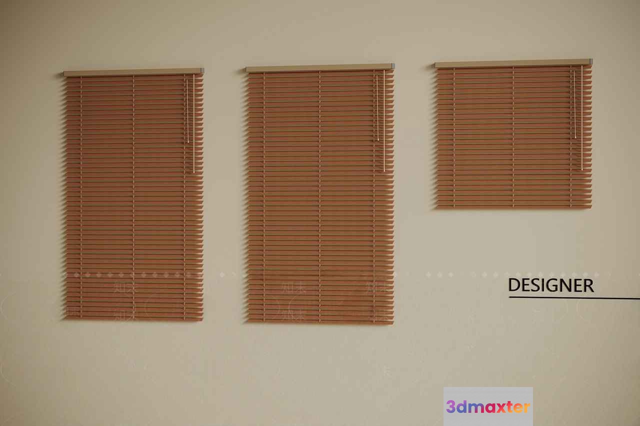 The Single Main Subject Is Three Brown Blinds 3D Model - 12356 - VRAY Render