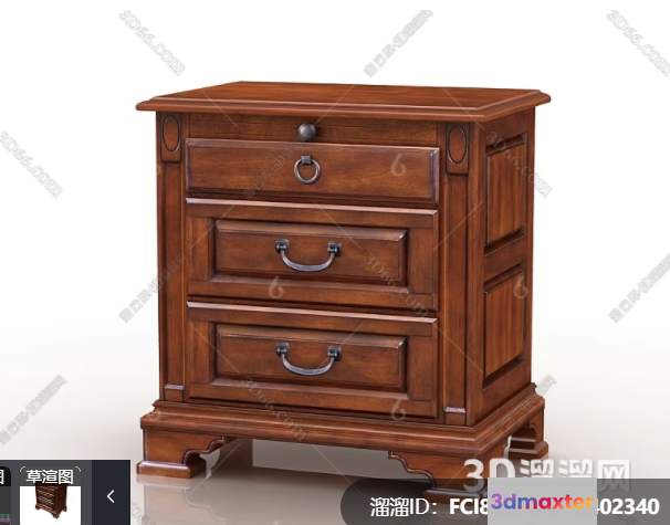 Wooden Bedside Table 3D Model - 2522 - VRAY Render