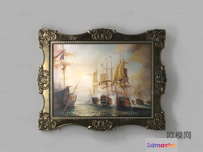 A Framed Painting Of Ships At Sea 3D Model - 6744 - VRAY Render