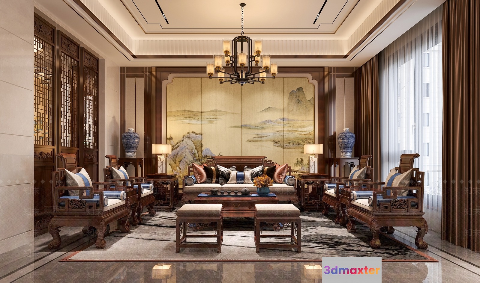 Traditional Chinese Living Room 3D Model - 17129 - VRAY Render