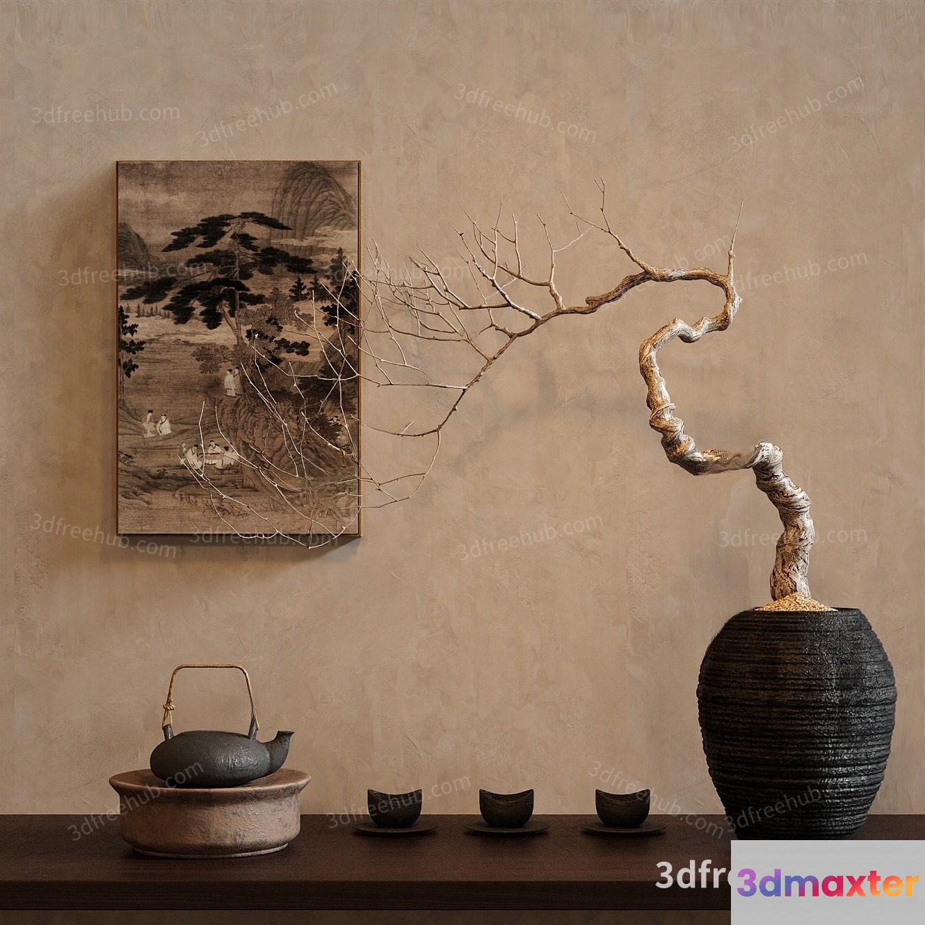 A Japanese-Style Painting Of A Tree 3D Model - 21226 - VRAY Render