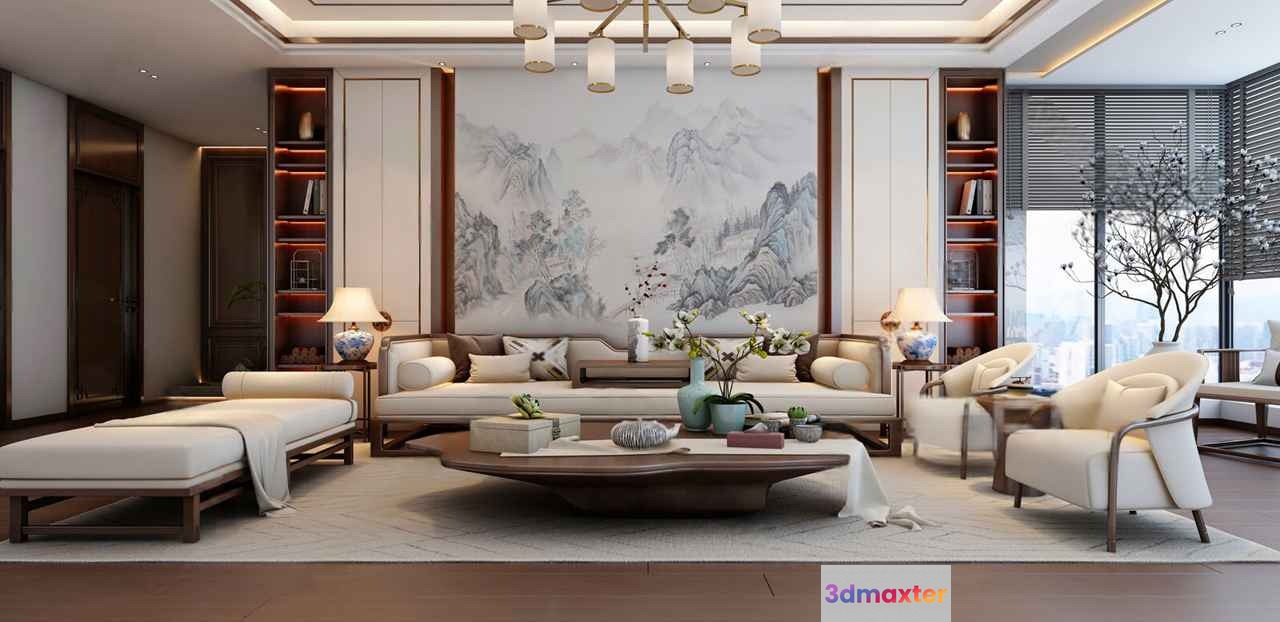 Modern Living Room 3D Model - 7056 - VRAY Render