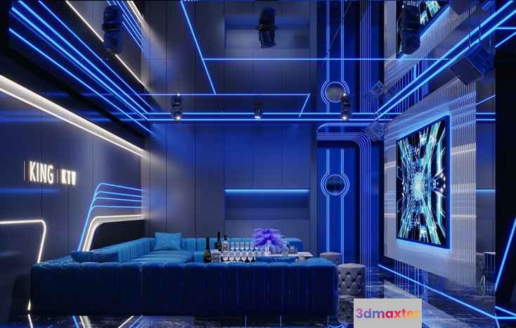 Modern Blue Entertainment Room 3D Model - 11308 - CORONA Render
