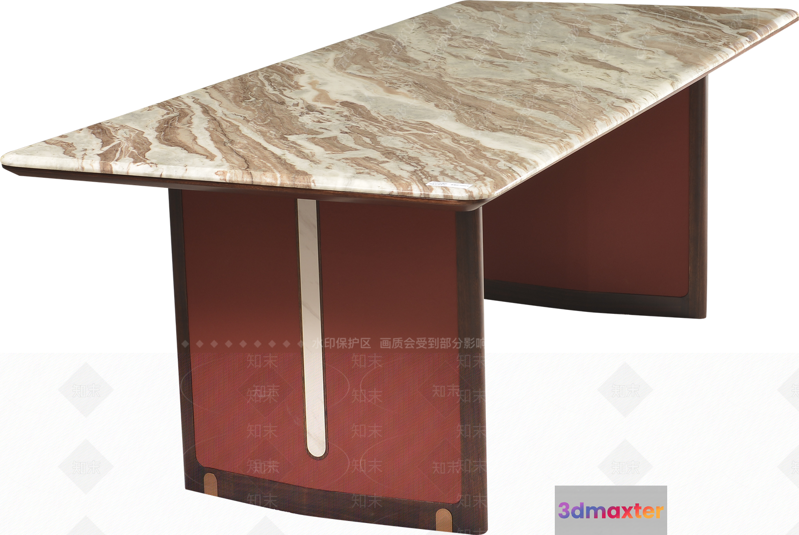 A Marble-Topped Table With A Brown Base 3D Model - 6871 - VRAY Render