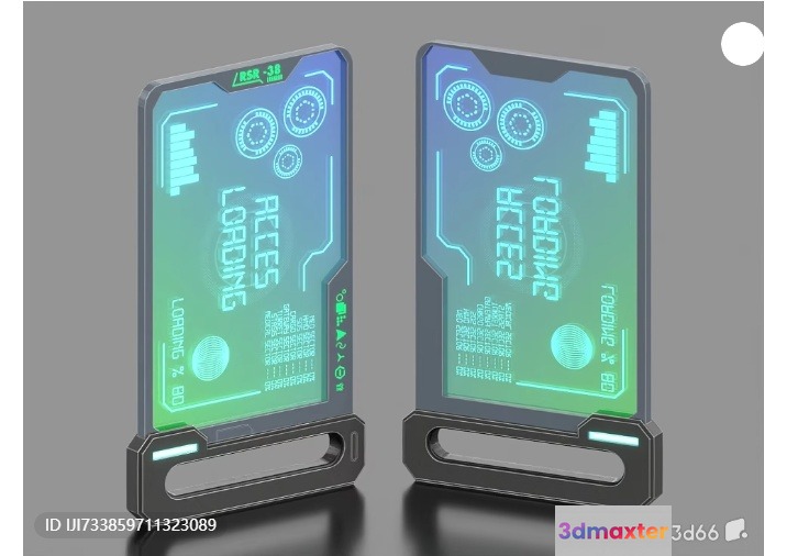Two Futuristic-Looking Screens With Green Text 3D Model - 15986 - VRAY Render