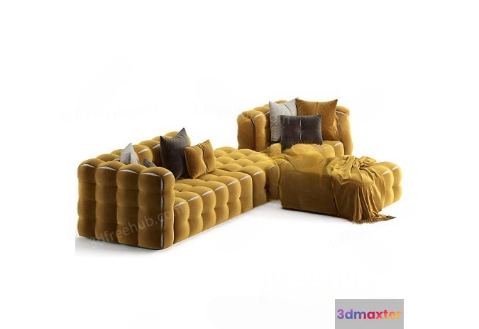 Yellow Velvet Couch 3D Model - 20535 - VRAY Render