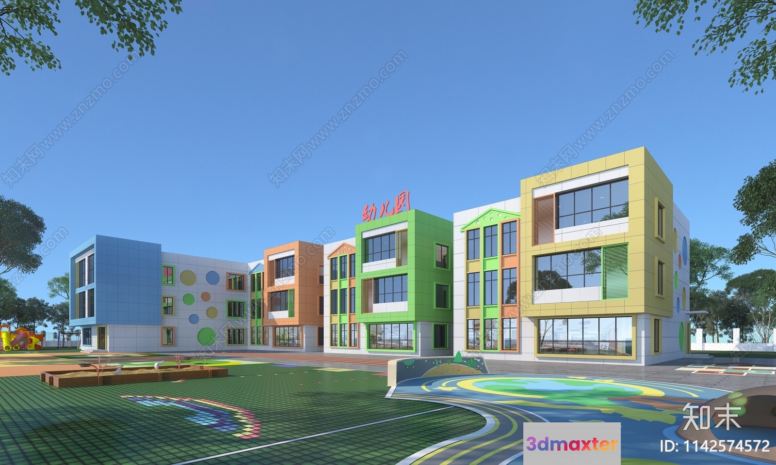 A Colorful Building With A Playground 3D Model - 5776 - VRAY Render