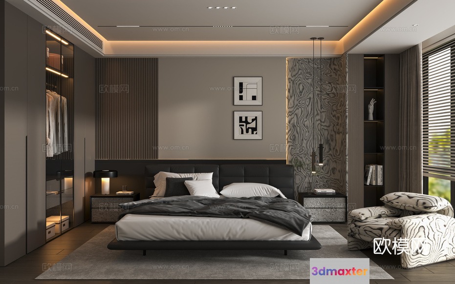 Modern Minimalist Bedroom 3D Model - 4877 - VRAY Render