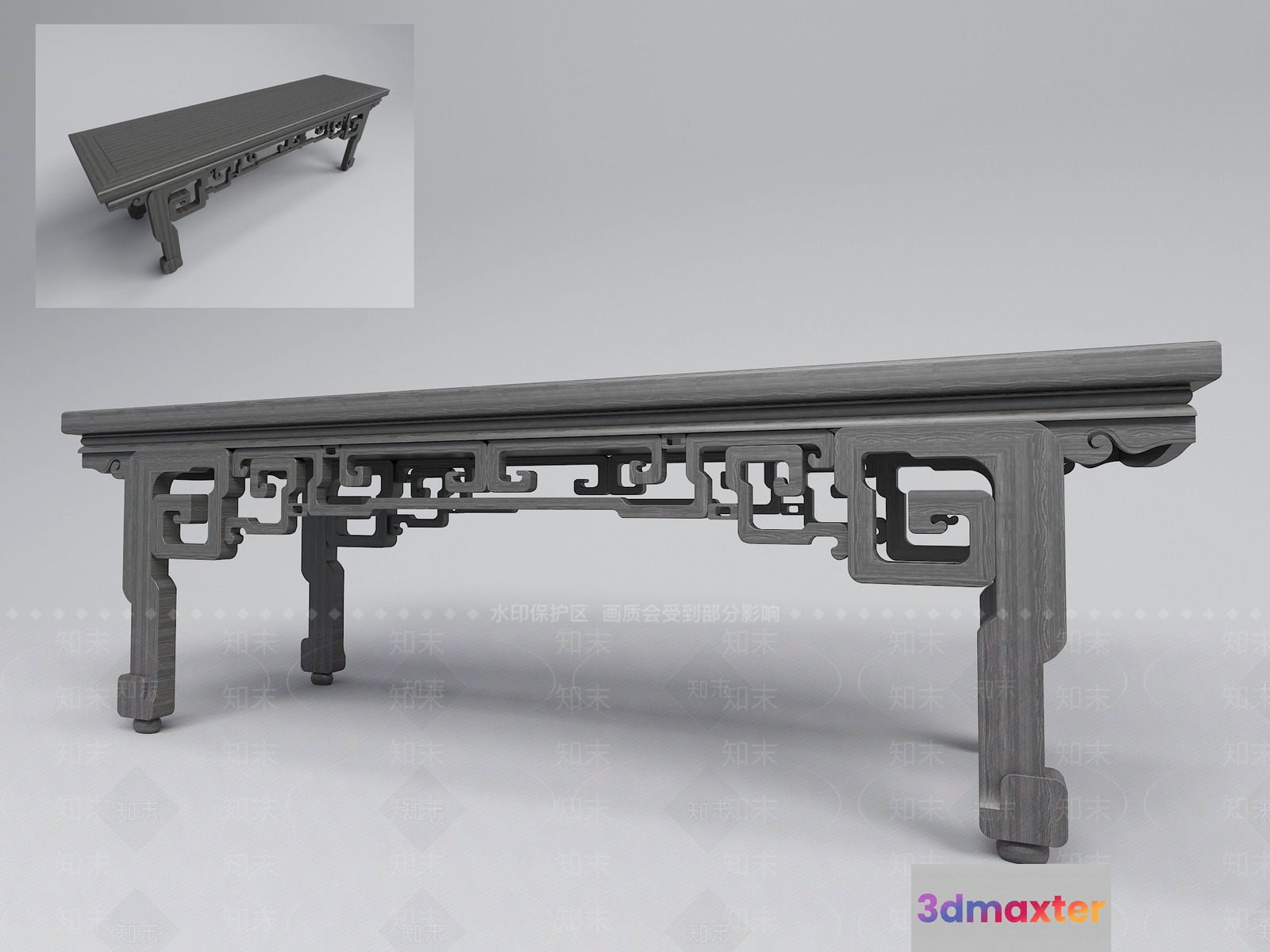 Traditional Asian Bench 3D Model - 571 - VRAY Render