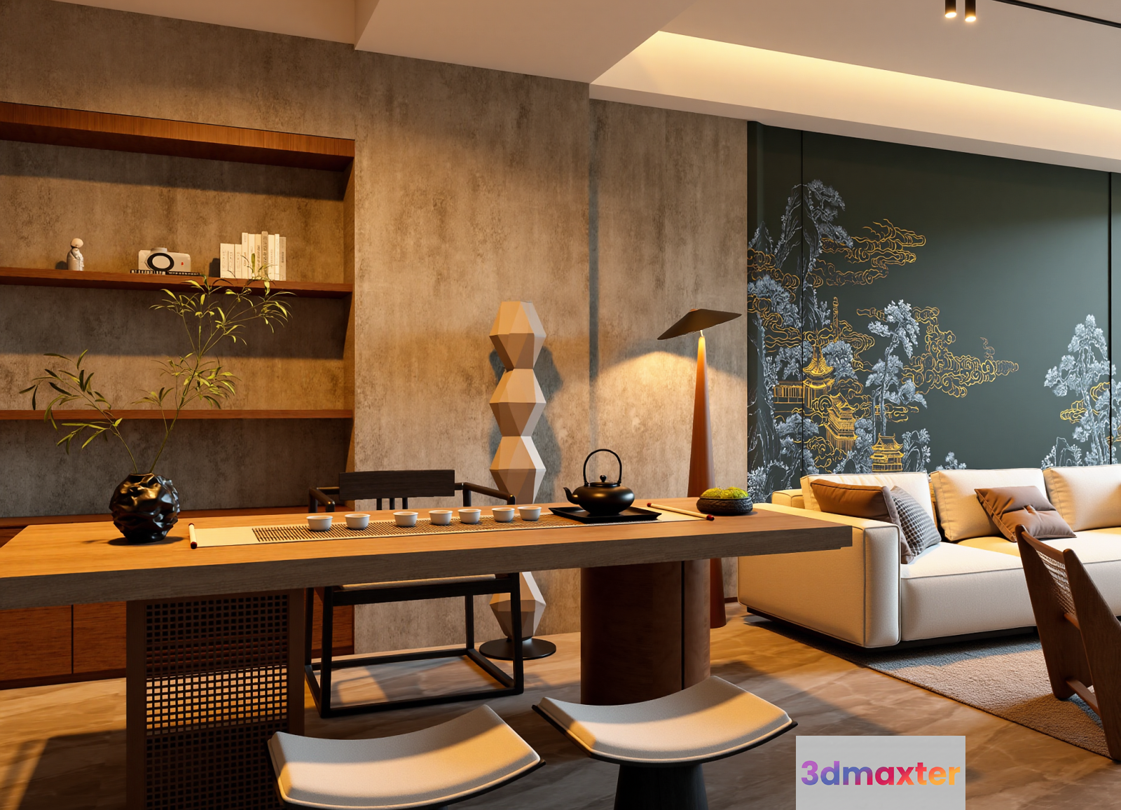 Modern Asian-Inspired Living Room 3D Model - 16432 - VRAY Render