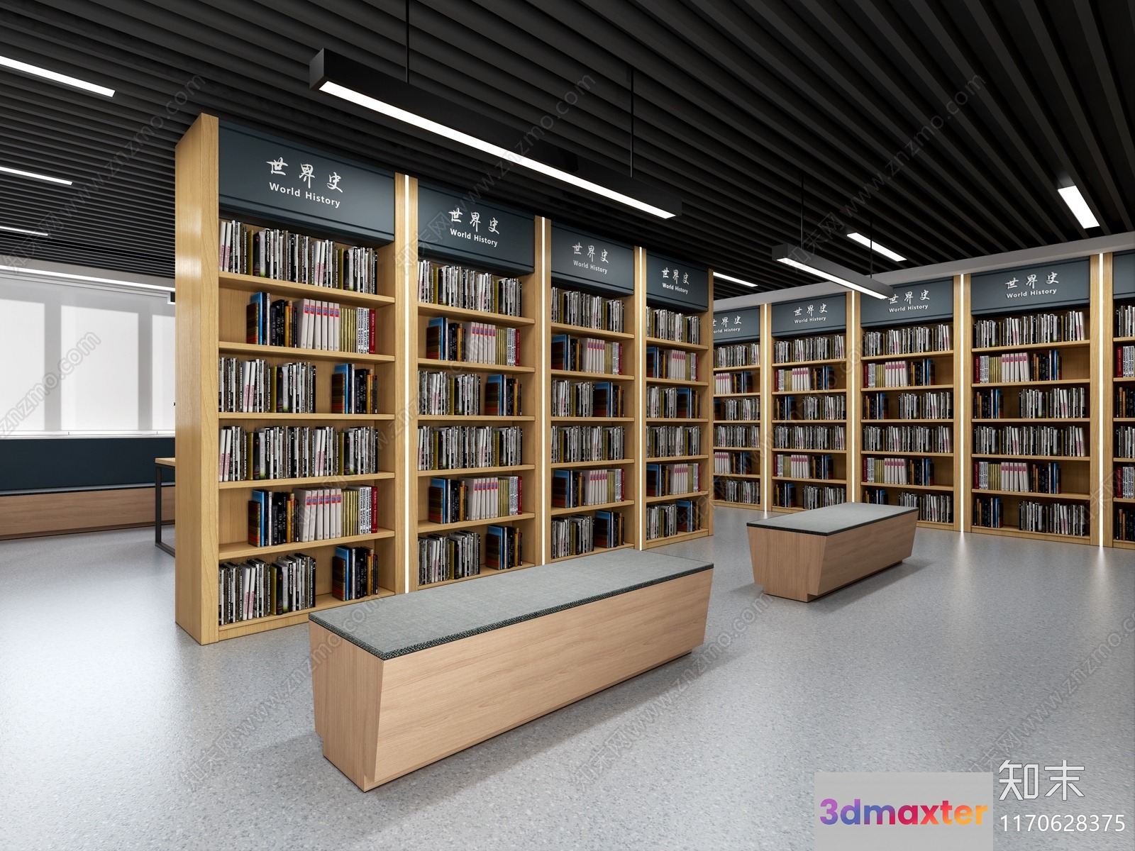 Modern Library Space 3D Model - 11604 - VRAY Render