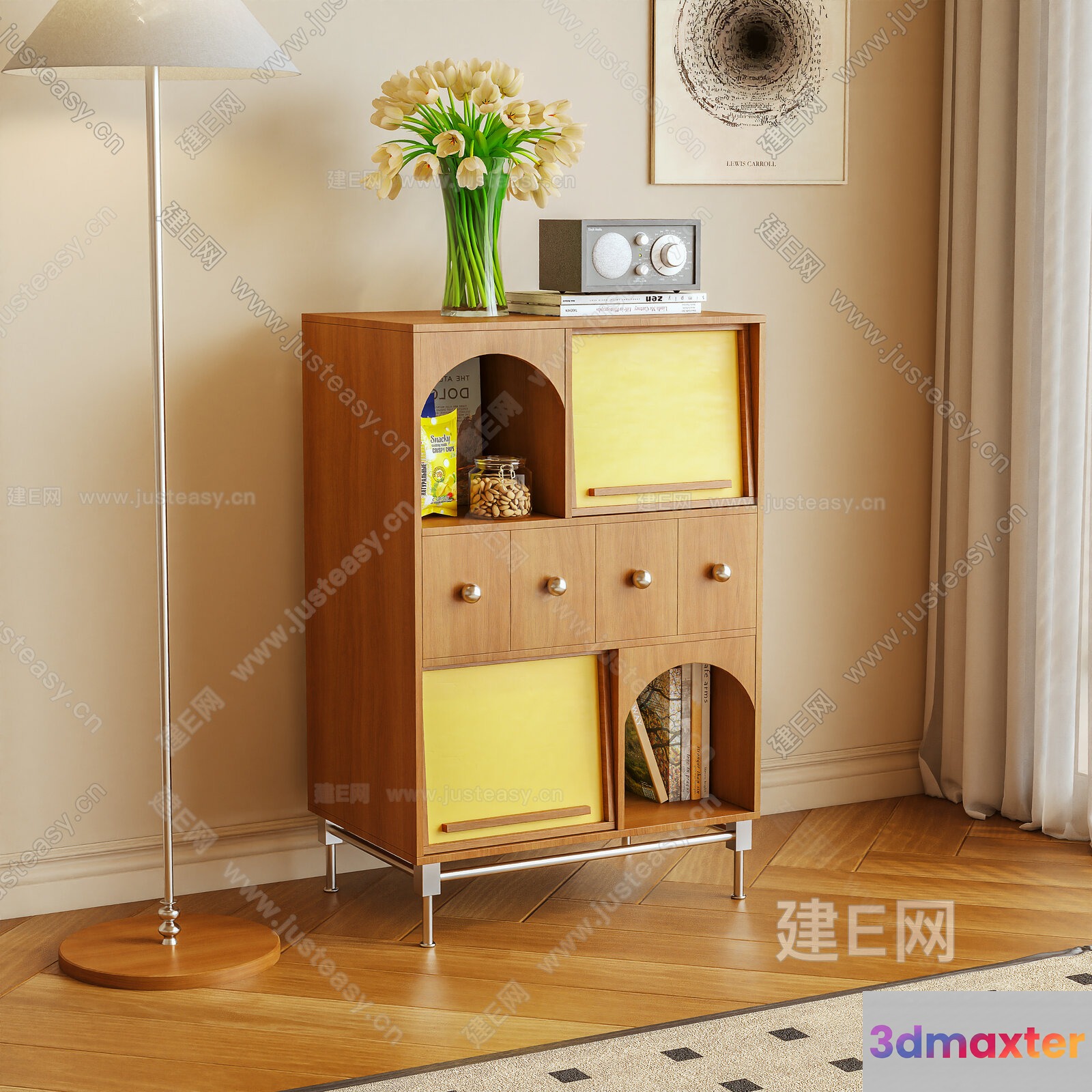 Mid-Century Modern Wooden Cabinet 3D Model - 6807 - VRAY Render