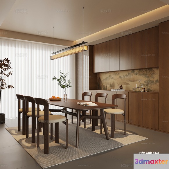 A Modern Dining Room 3D Model - 7750 - VRAY Render