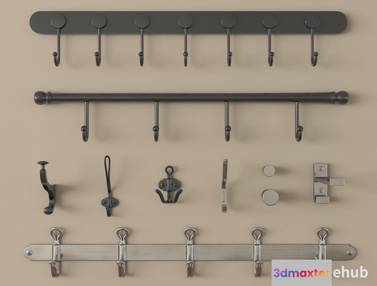 A Coat Rack With Hooks 3D Model - 22257 - VRAY Render