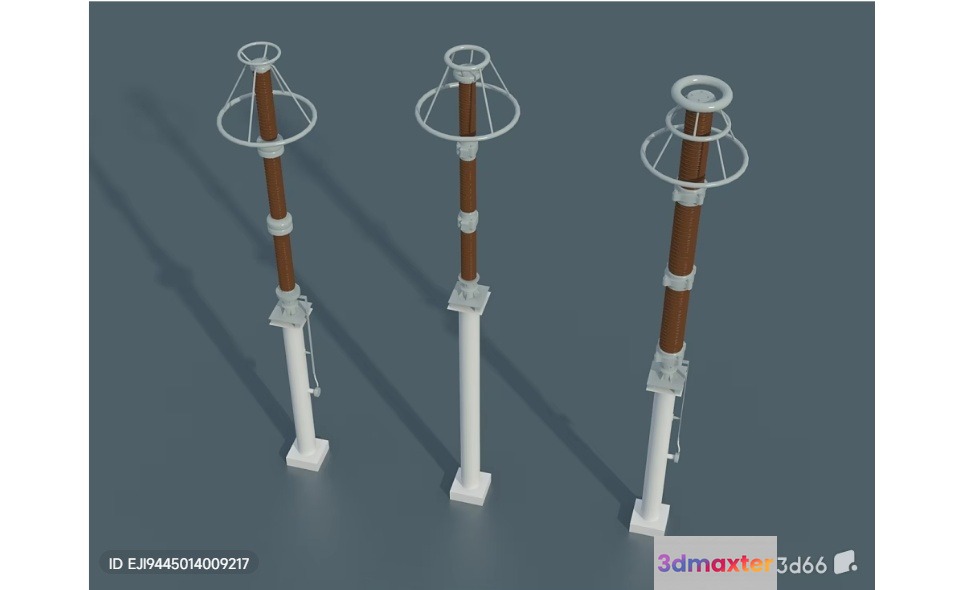 A 3D Rendering Of Three Poles With Rings And Wires 3D Model - 1766 - VRAY Render