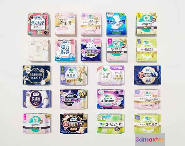 Multiple Packages Of Feminine Hygiene Products 3D Model - 361 - VRAY Render