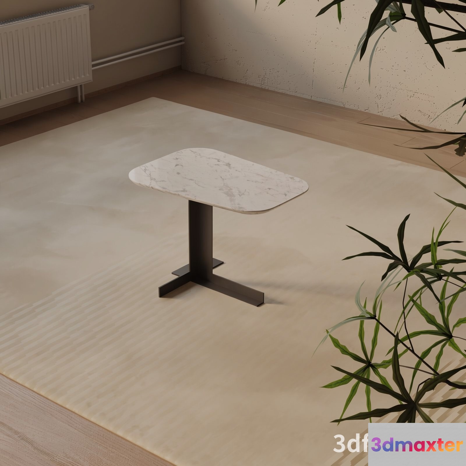 A Small White Table With A Marble Top And Black Base 3D Model - 23589 - VRAY Render