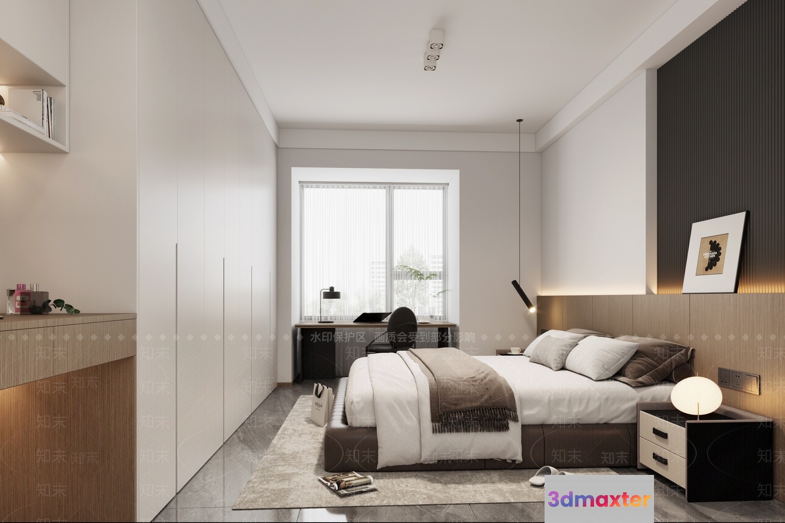 Modern Minimalist Bedroom 3D Model - 14312 - VRAY Render