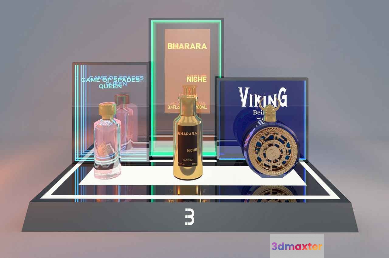 The Main Subject Is A Perfume Display Characterized By Its Luxurious And High-End 3D Model - 1464 - VRAY Render