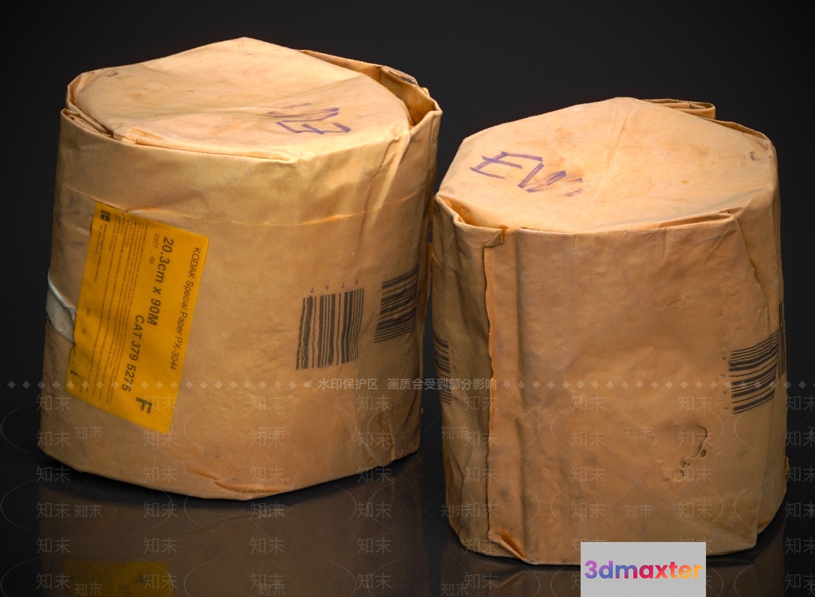 Two Brown Paper-Wrapped Items 3D Model - 6955 - CORONA Render