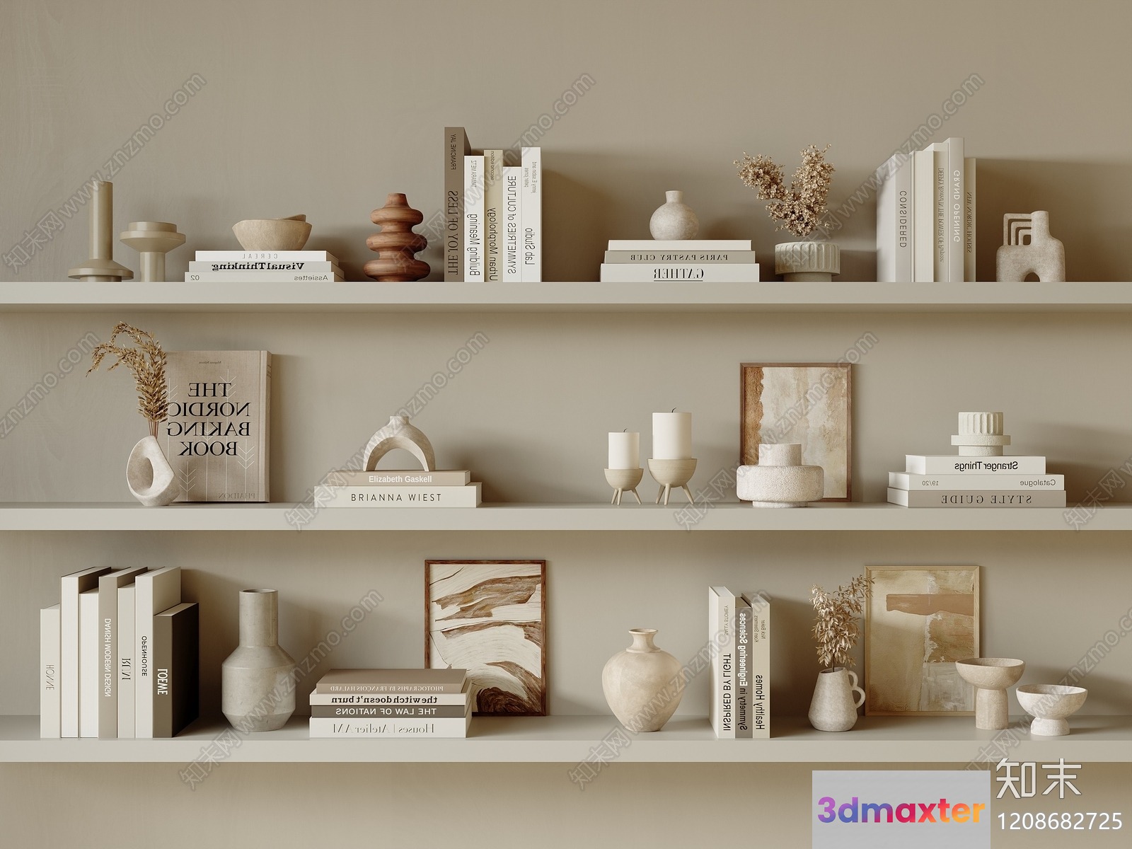 Neutral-Toned Bookshelf 3D Model - 7412 - CORONA Render