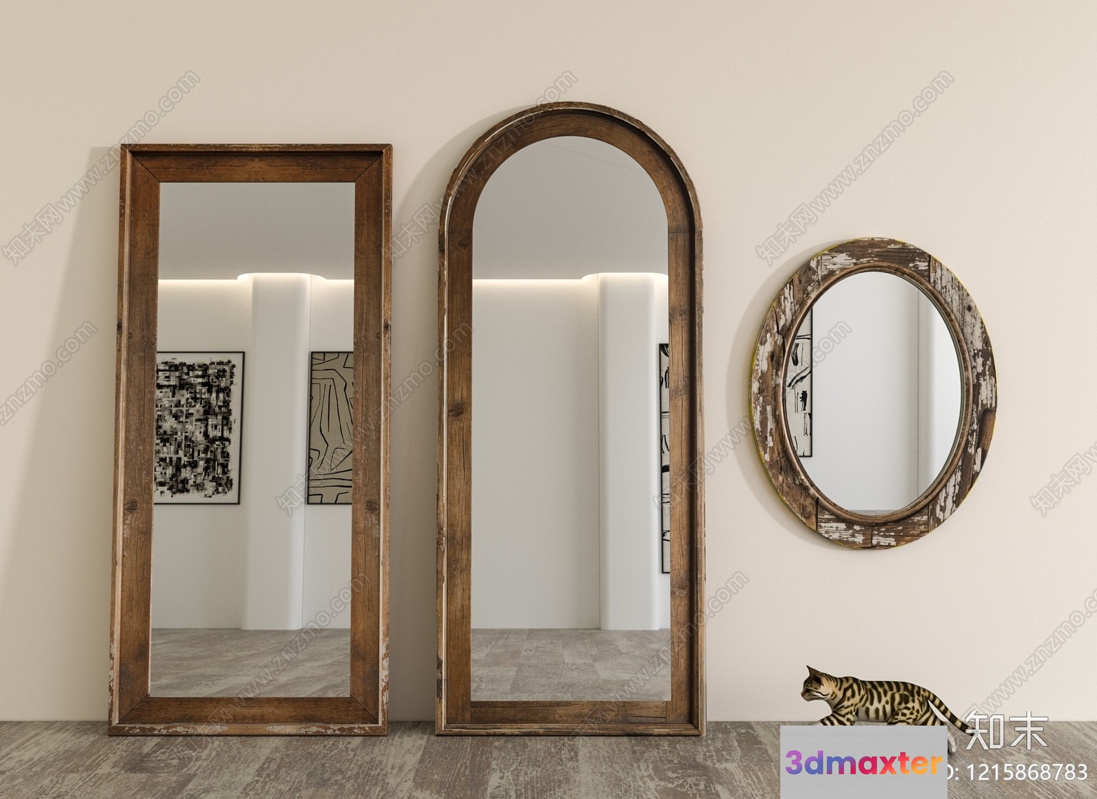 Rustic Wooden Mirrors 3D Model - 13873 - VRAY Render