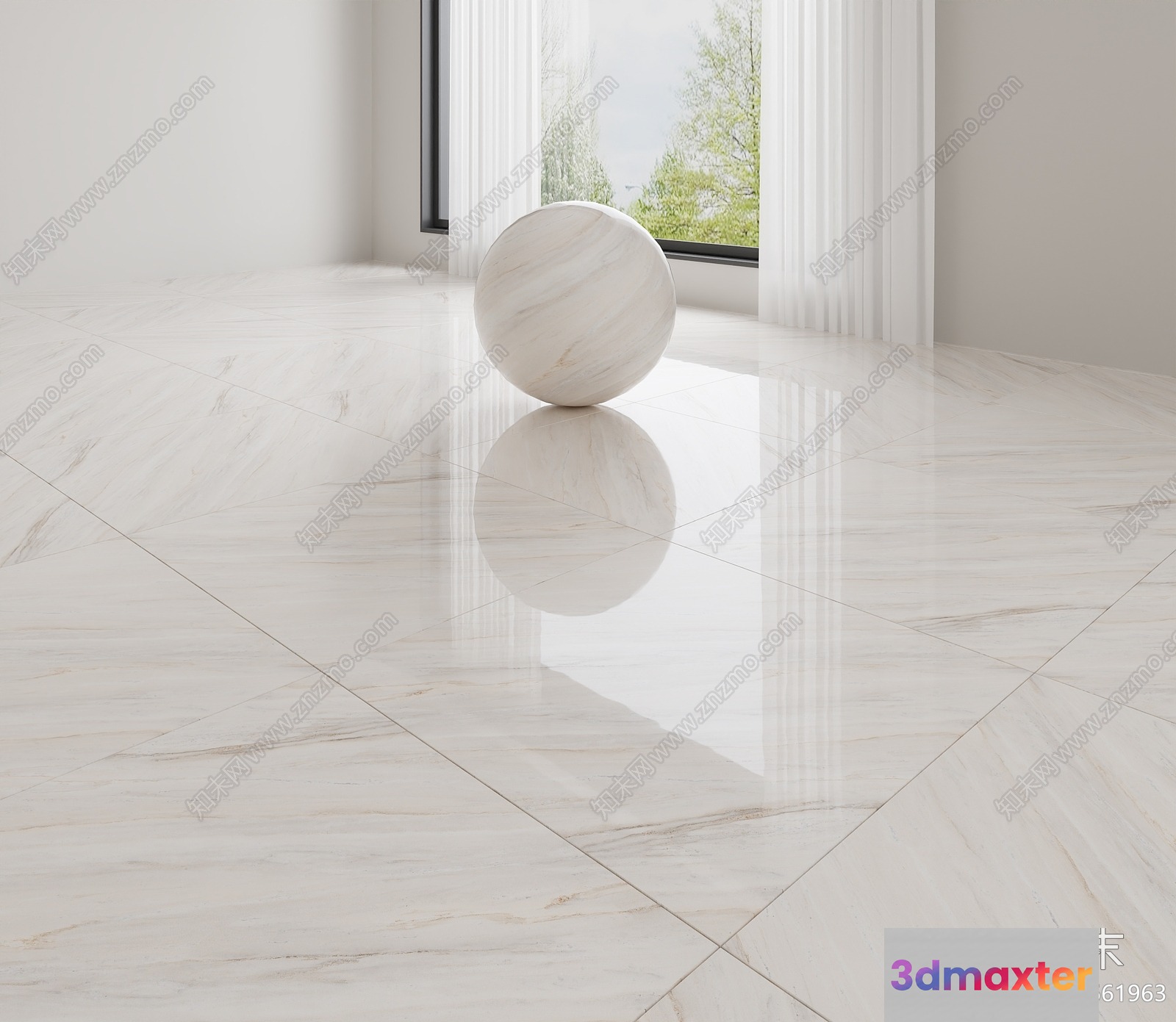 A Marble Ball In A Room 3D Model - 4985 - VRAY Render