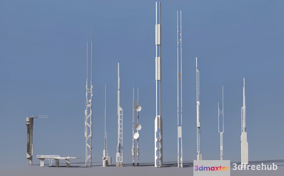 A Collection Of White Structures 3D Model - 23518 - VRAY Render