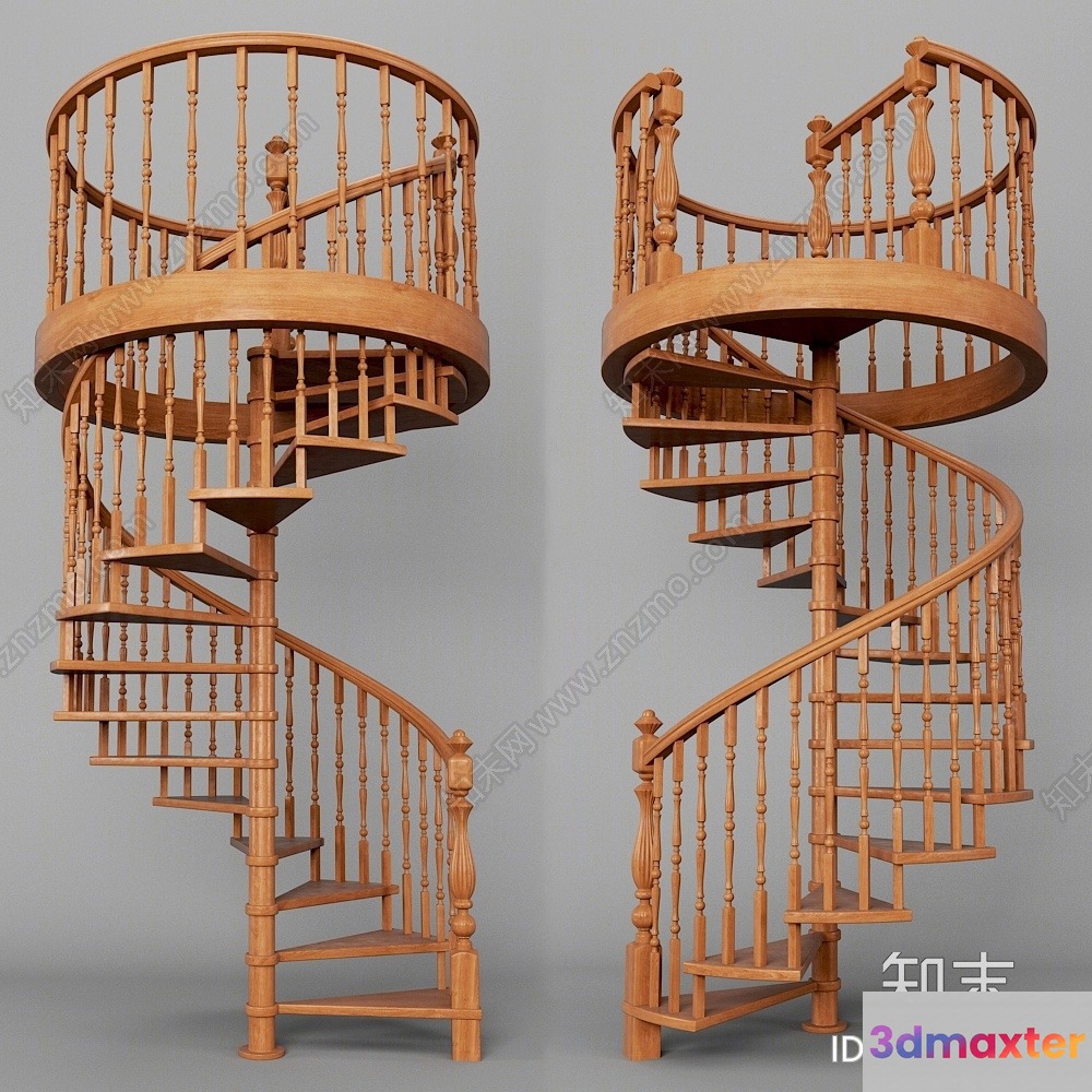 A Wooden Spiral Staircase 3D Model - 17393 - VRAY Render