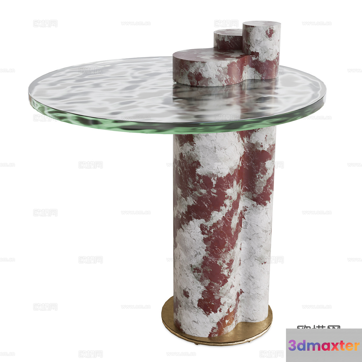 A Glass Table With A Marble Base 3D Model - 3457 - VRAY Render
