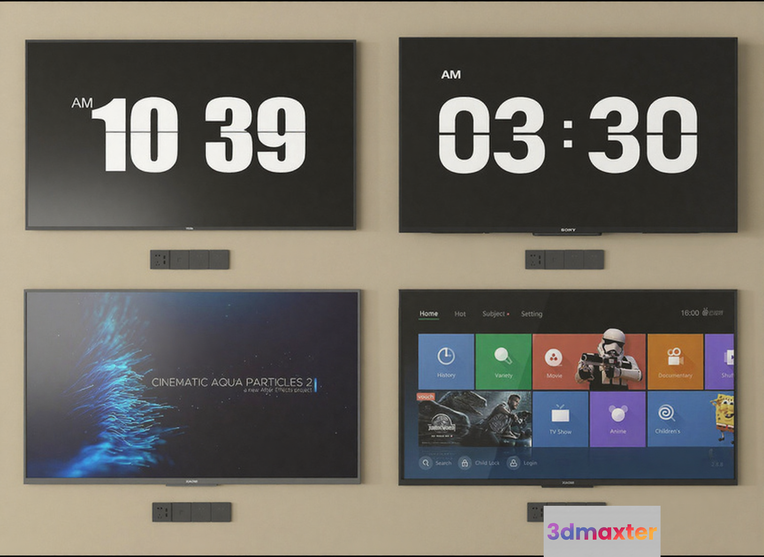 Smart Tv Wall With Multiple Displays 3D Model - 12122 - VRAY Render
