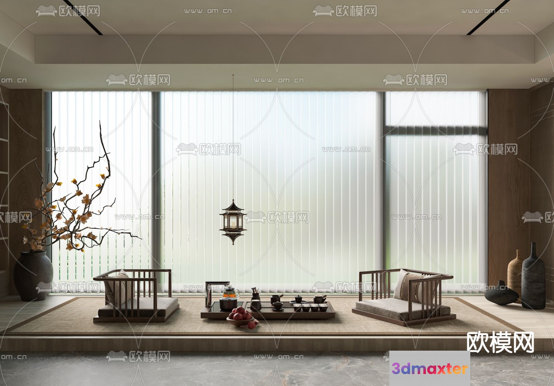 Cozy Asian Living Room 3D Model - 10086 - VRAY Render