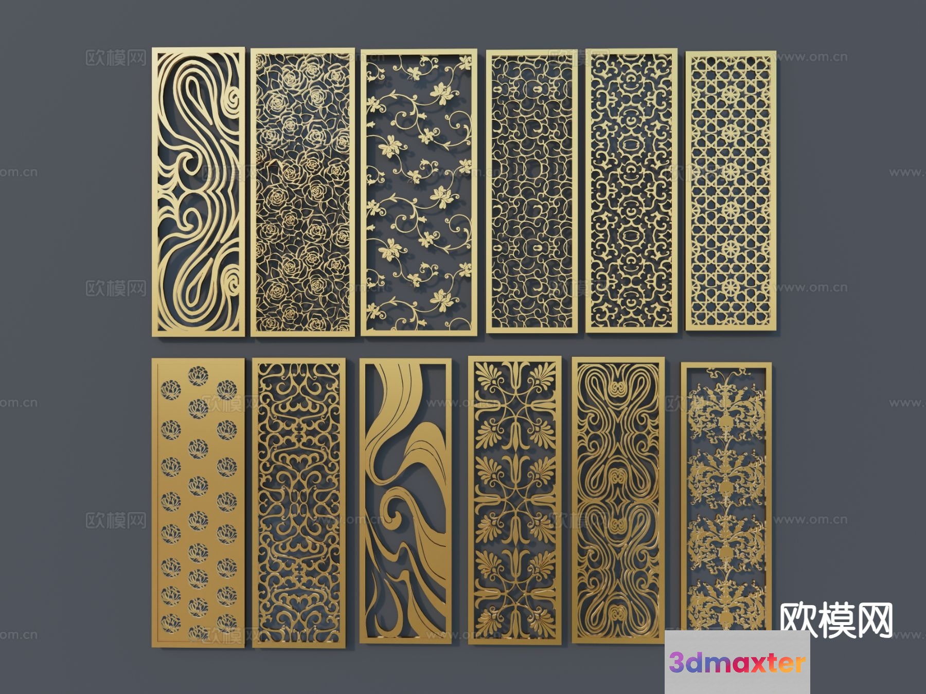 Gold Decorative Panels 3D Model - 4311 - VRAY Render