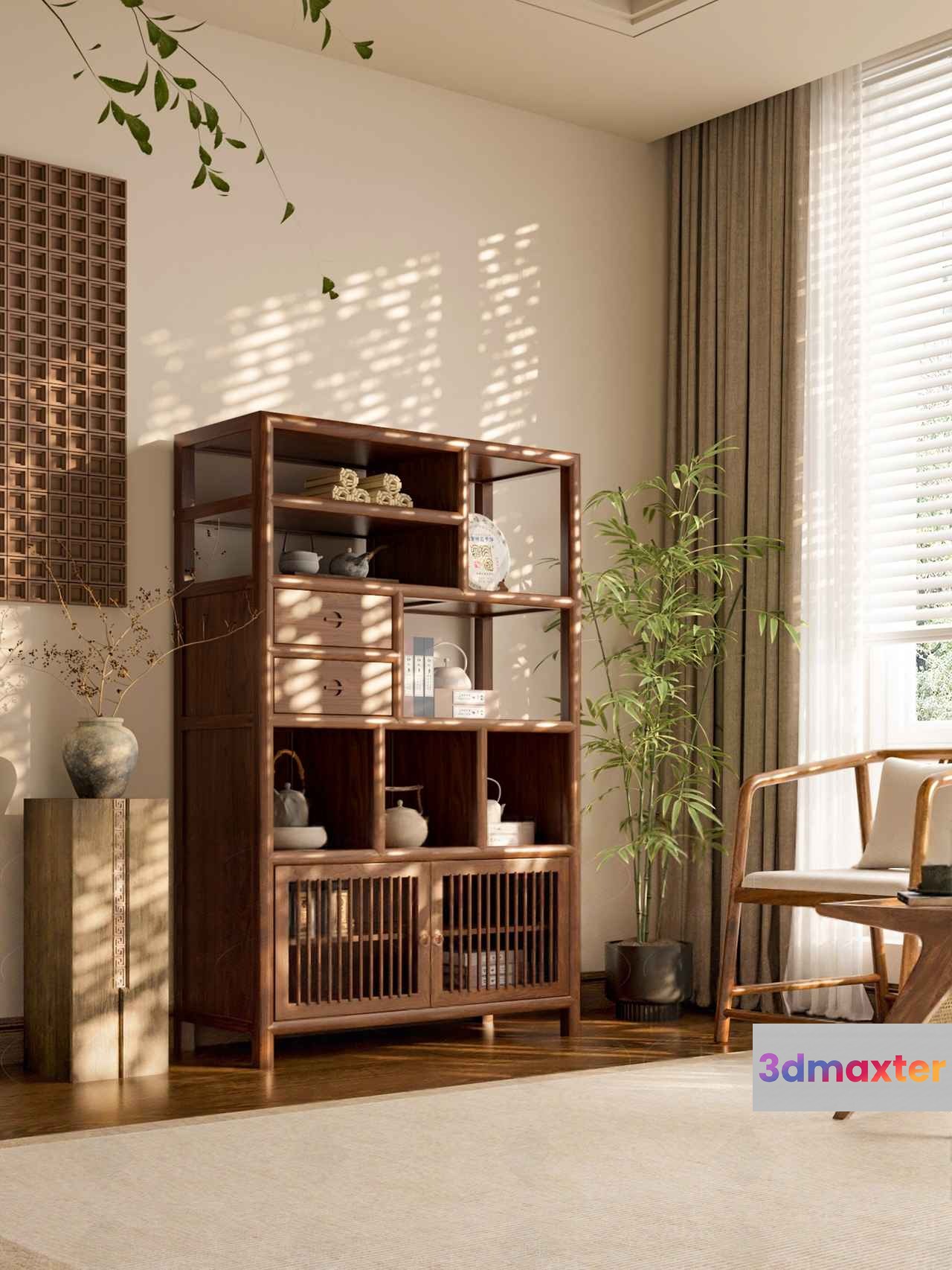 A Wooden Bookcase 3D Model - 11384 - VRAY Render