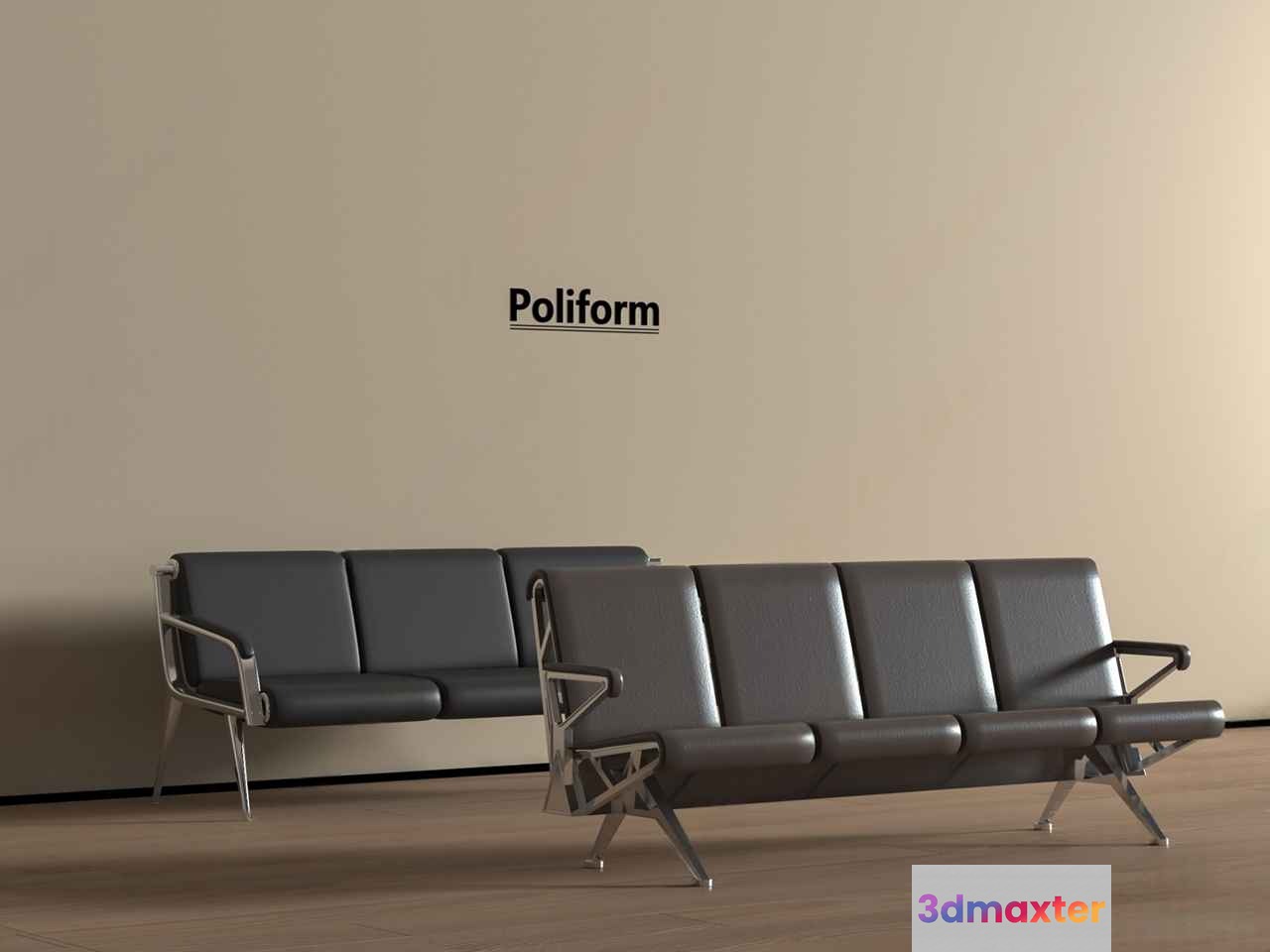 Gray Leather Benches 3D Model - 15479 - VRAY Render