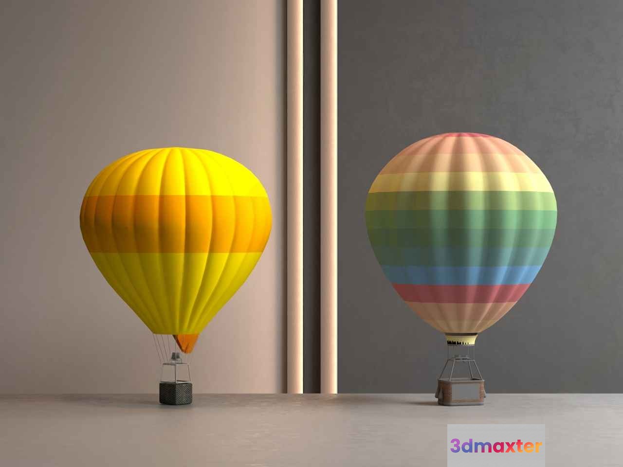 Two Hot Air Balloons 3D Model - 10046 - VRAY Render